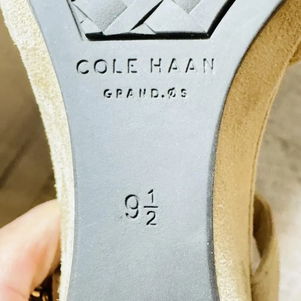 Cole Haan Shoes Womens 9.5 Brown Suede Grand OS Wedge Pumps Ankle Strap Pointed